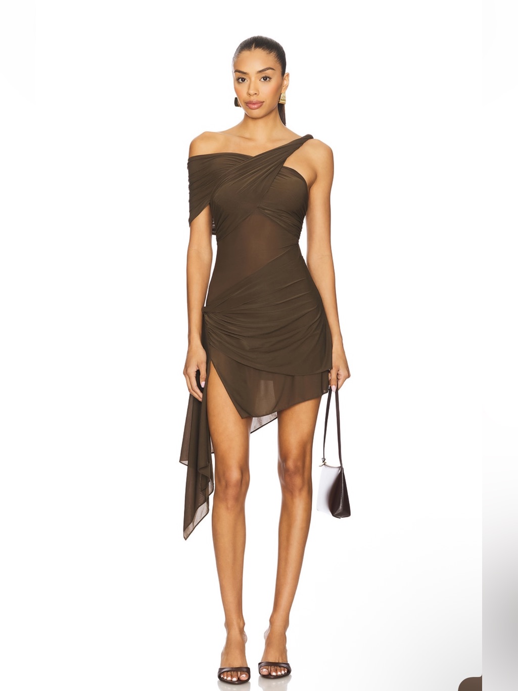 Ronny Kobo Izel Mini Cocktail Dress In Brown Sheer Mesh Medium Xl